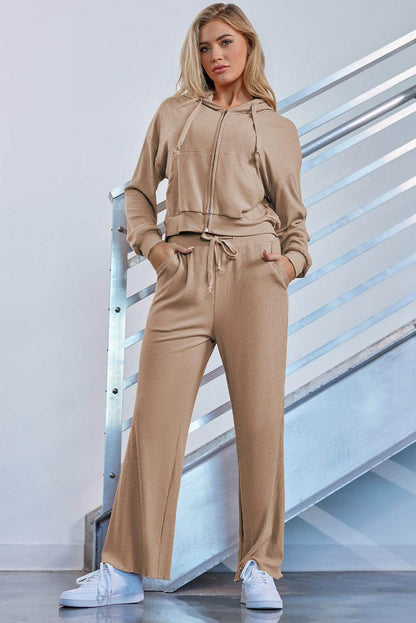Drawstring Zip Up Hoodie and Pants Active Set for Women - Selvanelle