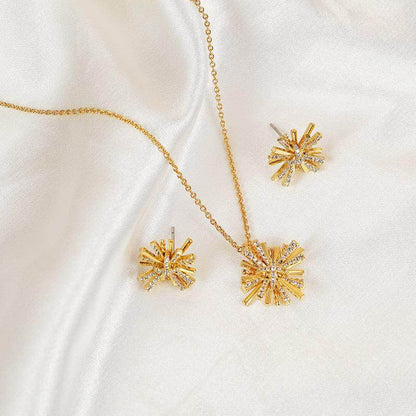 Starburst Gold-Plated Earrings and Necklace Set for Women - Selvanelle