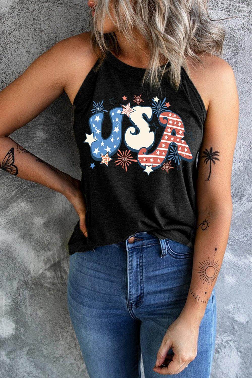 Letter Graphic Round Neck Tank for Women Casual Style - Selvanelle