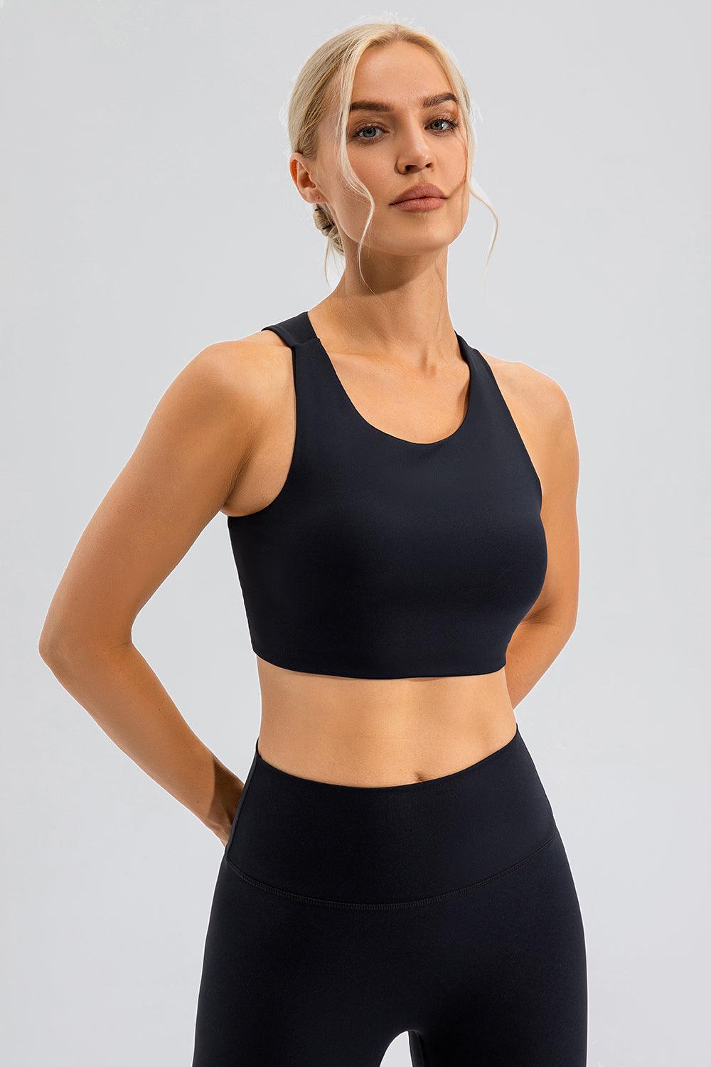 Round Neck Cutout Cropped Active Tank for Women Fitness