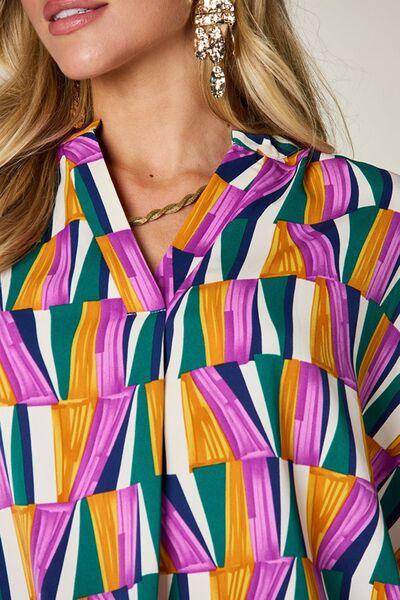 Double Take Full Size Geometric Notched Dolman Sleeve Top - Selvanelle