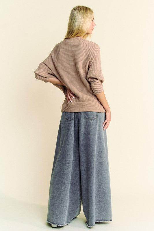 Davi & Dani Round Neck Batwing Sleeve Sweater for Women - Selvanelle