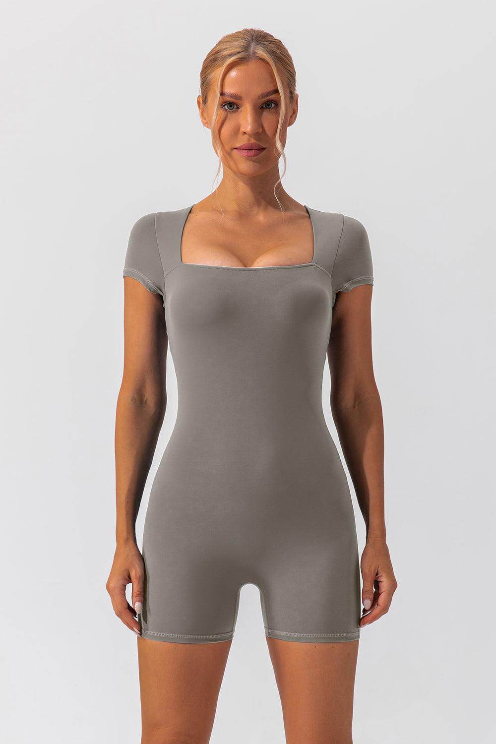 Square Neck Cap Sleeve Active Romper for Everyday Wear - Selvanelle