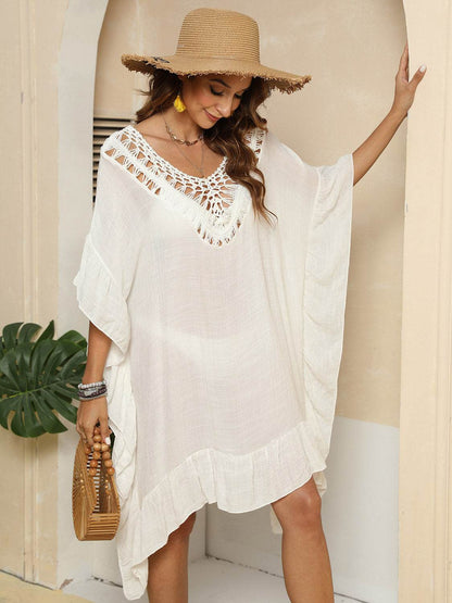 Cutout Ruffled Half Sleeve Cover-Up - Selvanelle