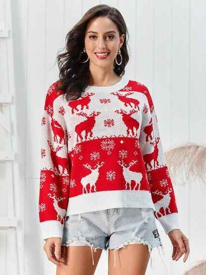 Reindeer Round Neck Sweater for Cozy Winter Style - Selvanelle