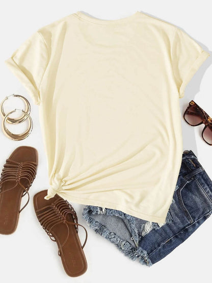 Letter Graphic Round Neck Short Sleeve T-Shirt - Selvanelle