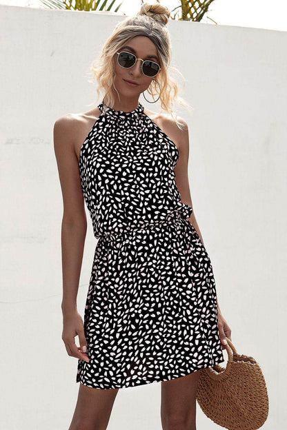 Stylish Printed Grecian Neck Mini Dress for Women - Selvanelle