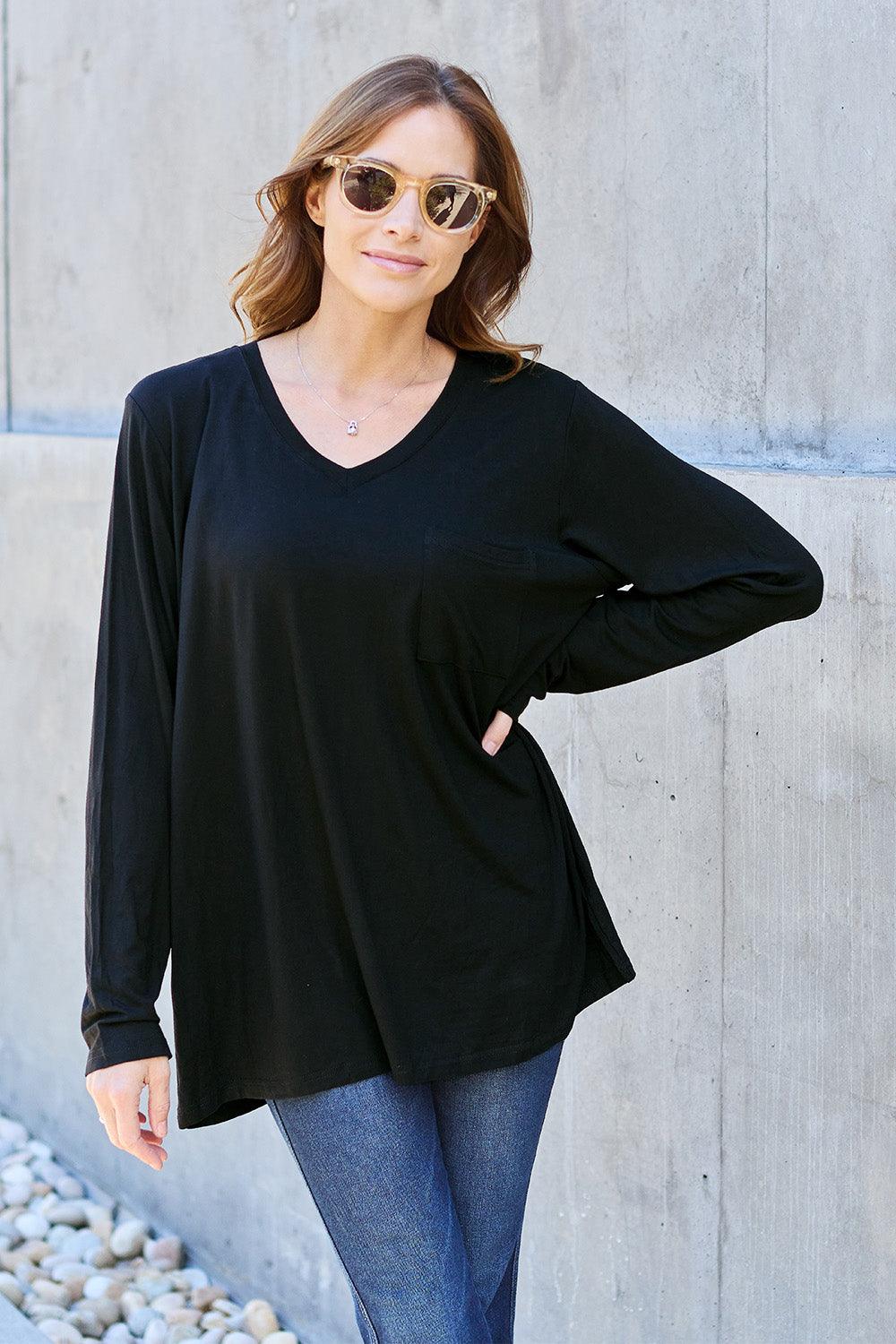 Basic Bae Full Size V-Neck Long Sleeve Top for Women