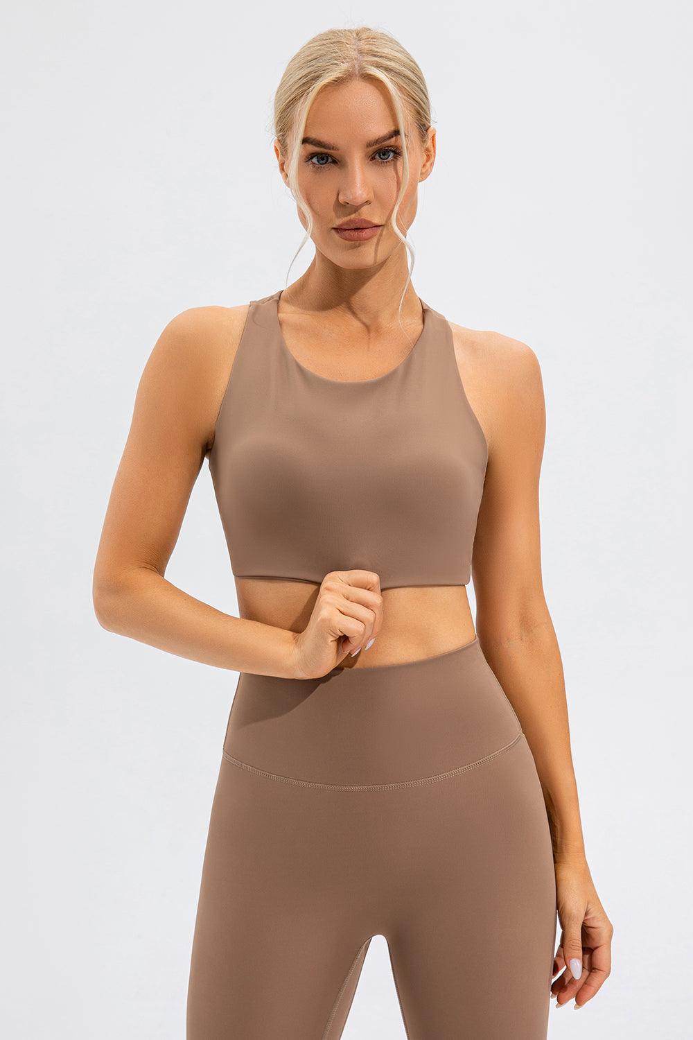 Round Neck Cutout Cropped Active Tank for Women Fitness