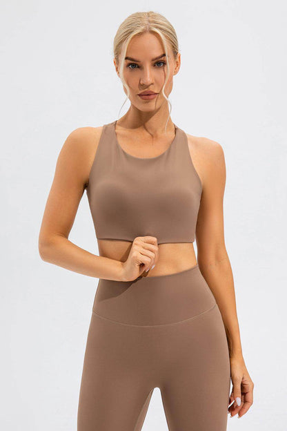 Round Neck Cutout Cropped Active Tank for Women Fitness - Selvanelle