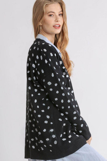 Umgee Polka Dot Open Front Drop Shoulder Cardigan for Women - Selvanelle