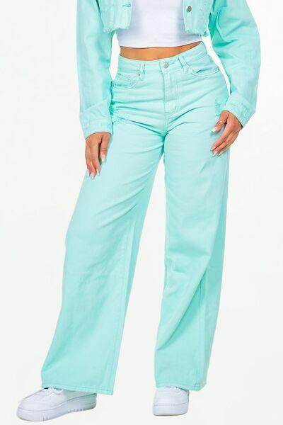 American Bazi High Waist Distressed Wide Leg Jeans Women - Selvanelle