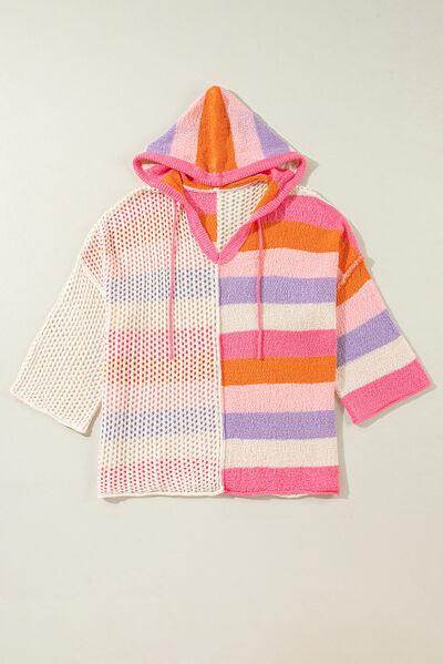 Openwork Color Block Hooded Sweater for Stylish Comfort - Selvanelle