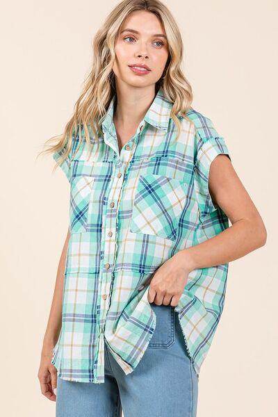 Mittoshop Mineral Wash Plaid Button Down Shirt for Women - Selvanelle