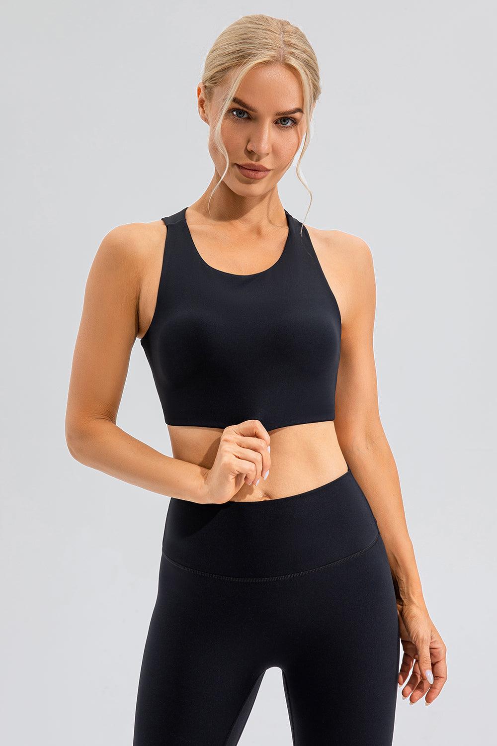 Round Neck Cutout Cropped Active Tank for Women Fitness