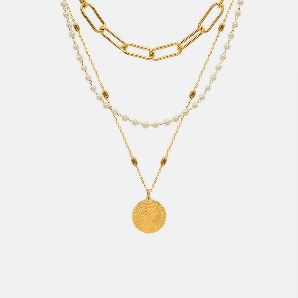 Synthetic Pearl Titanium Steel Three-Layered Necklace for Women - Selvanelle