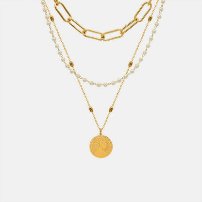 Synthetic Pearl Titanium Steel Three-Layered Necklace for Women - Selvanelle