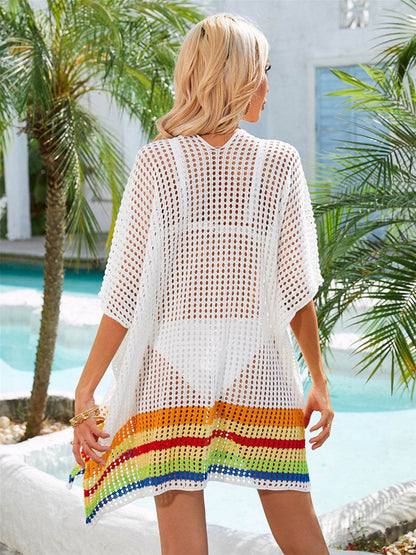 Slit Openwork V-Neck Half Sleeve Cover-Up - Selvanelle