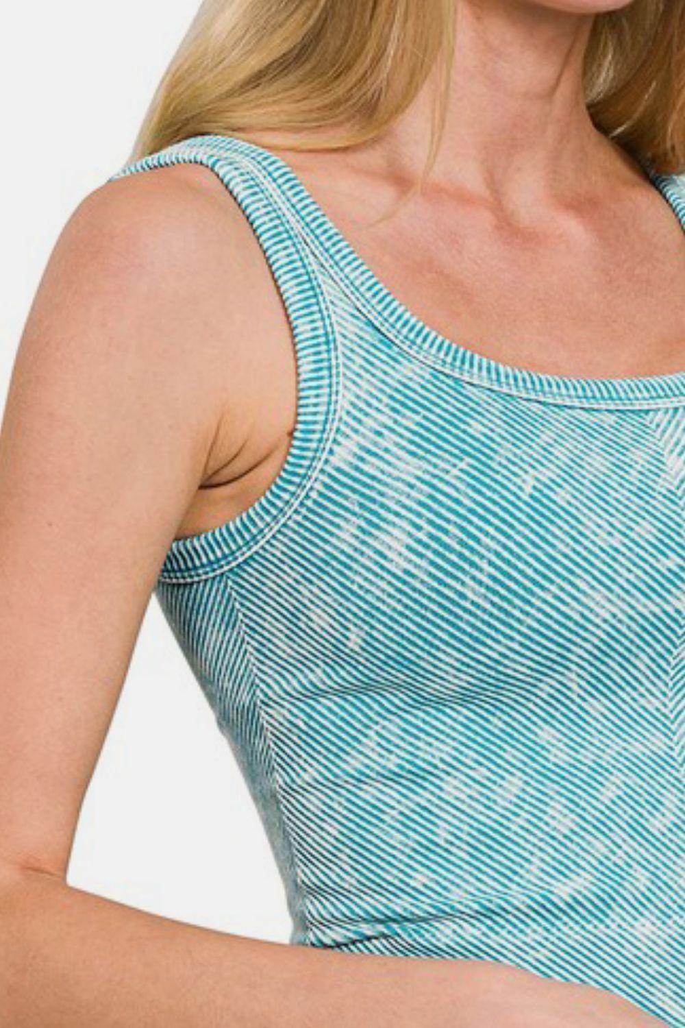 Zenana Washed Ribbed Scoop Neck Wide Strap Tank Top - Selvanelle