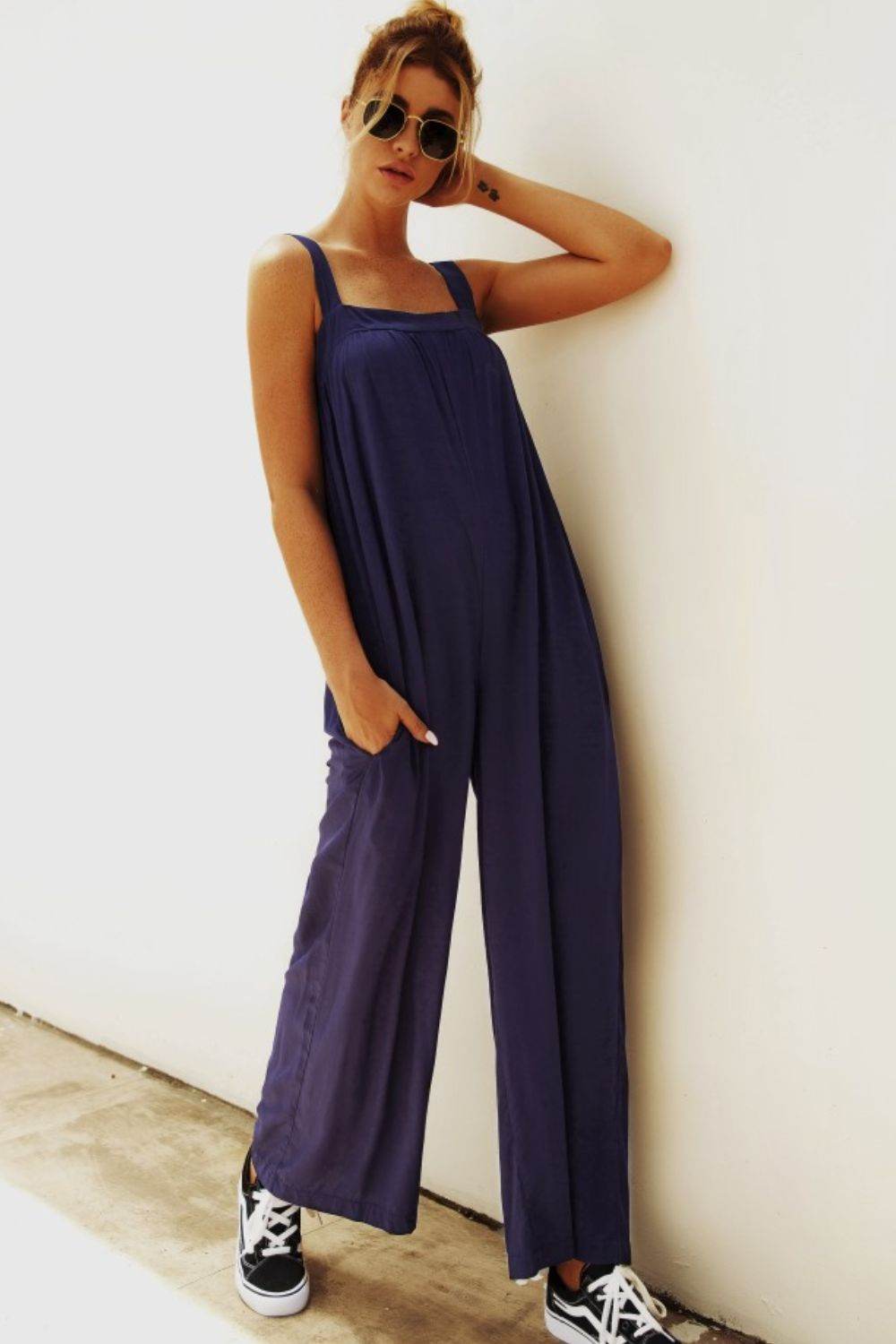 Wide Strap Wide Leg Jumpsuit - Selvanelle