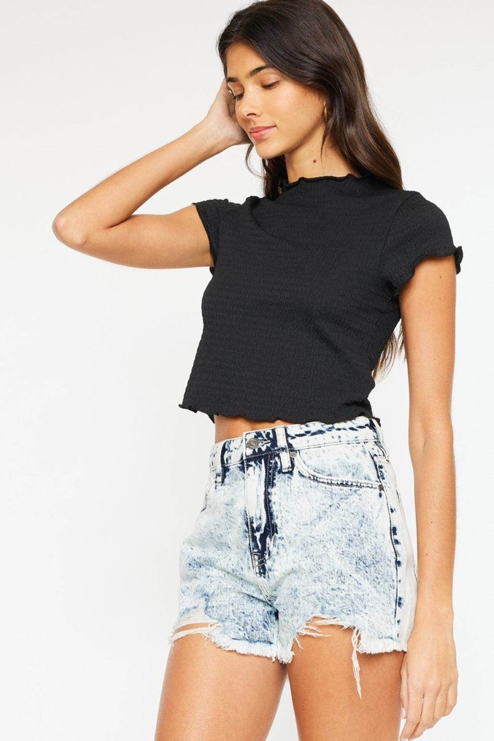 Kancan Full Size Distressed High Waist Denim Shorts for Women - Selvanelle