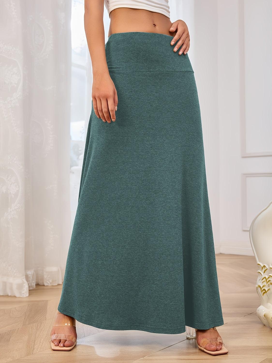 Solid Elastic Waist Maxi Skirt for Comfortable Everyday Wear