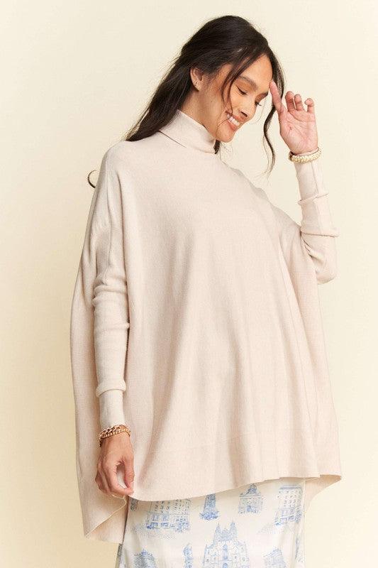 Davi & Dani High-Low Turtleneck Long Sleeve Knit Top Stylish