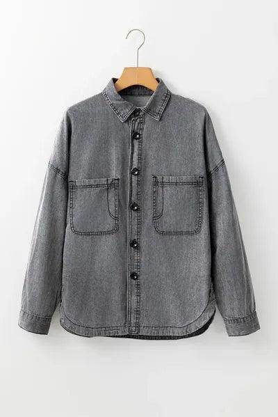 Button Up Long Sleeve Denim Jacket for Stylish Comfort - Selvanelle