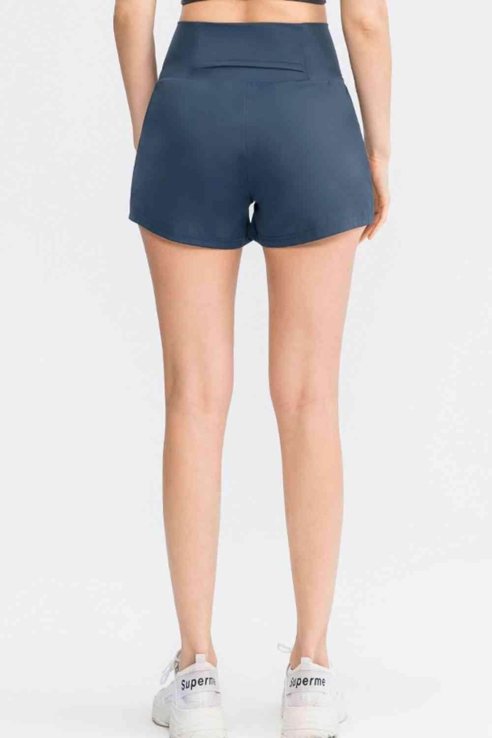 Wide Waistband Sports Shorts with Pockets for Women - Selvanelle