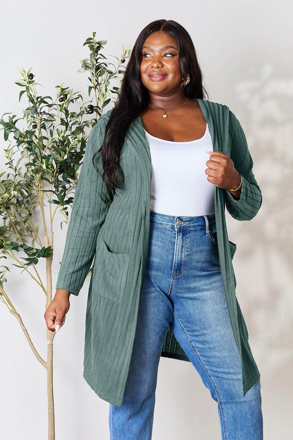 Basic Bae Full Size Hooded Sweater Cardigan for Women - Selvanelle
