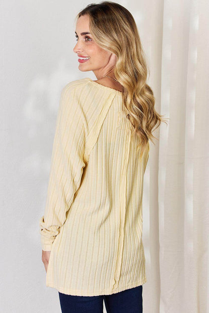 Basic Bae Full Size Ribbed Round Neck Slit T-Shirt for Women - Selvanelle