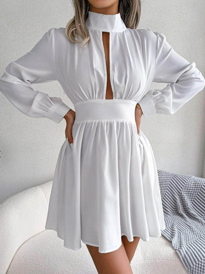 Cutout Turtleneck A-Line Mini Dress for Casual Wear - Selvanelle