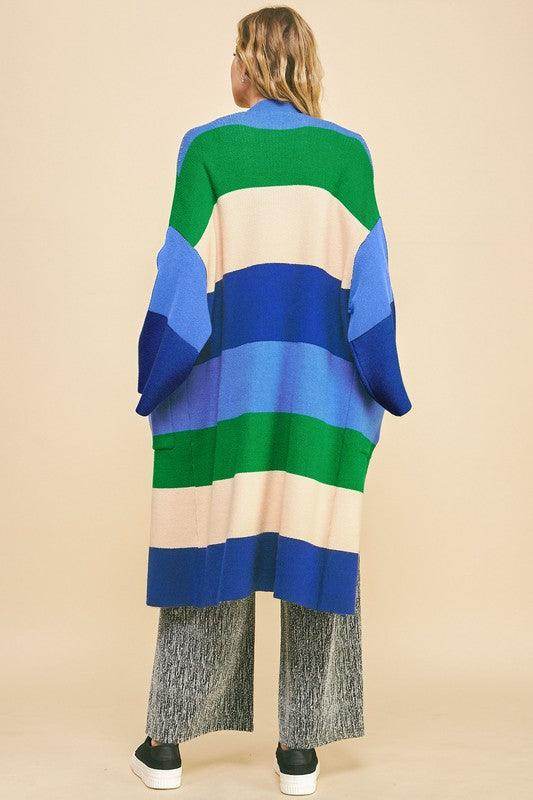 Davi & Dani Color Block Kimono Sleeve Open Front Cardigan - Selvanelle