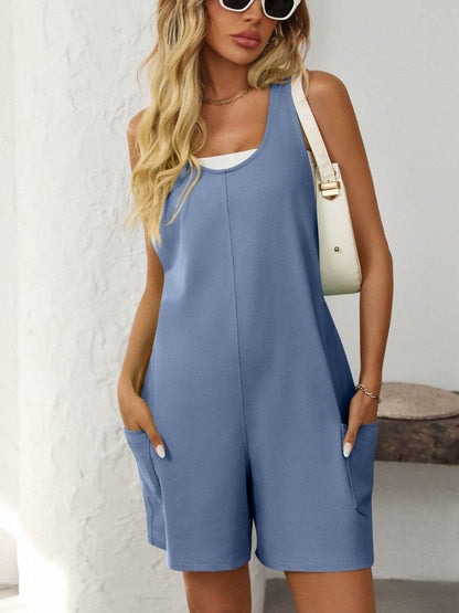 Mandy Pocketed Racerback Wide Strap Romper - Selvanelle