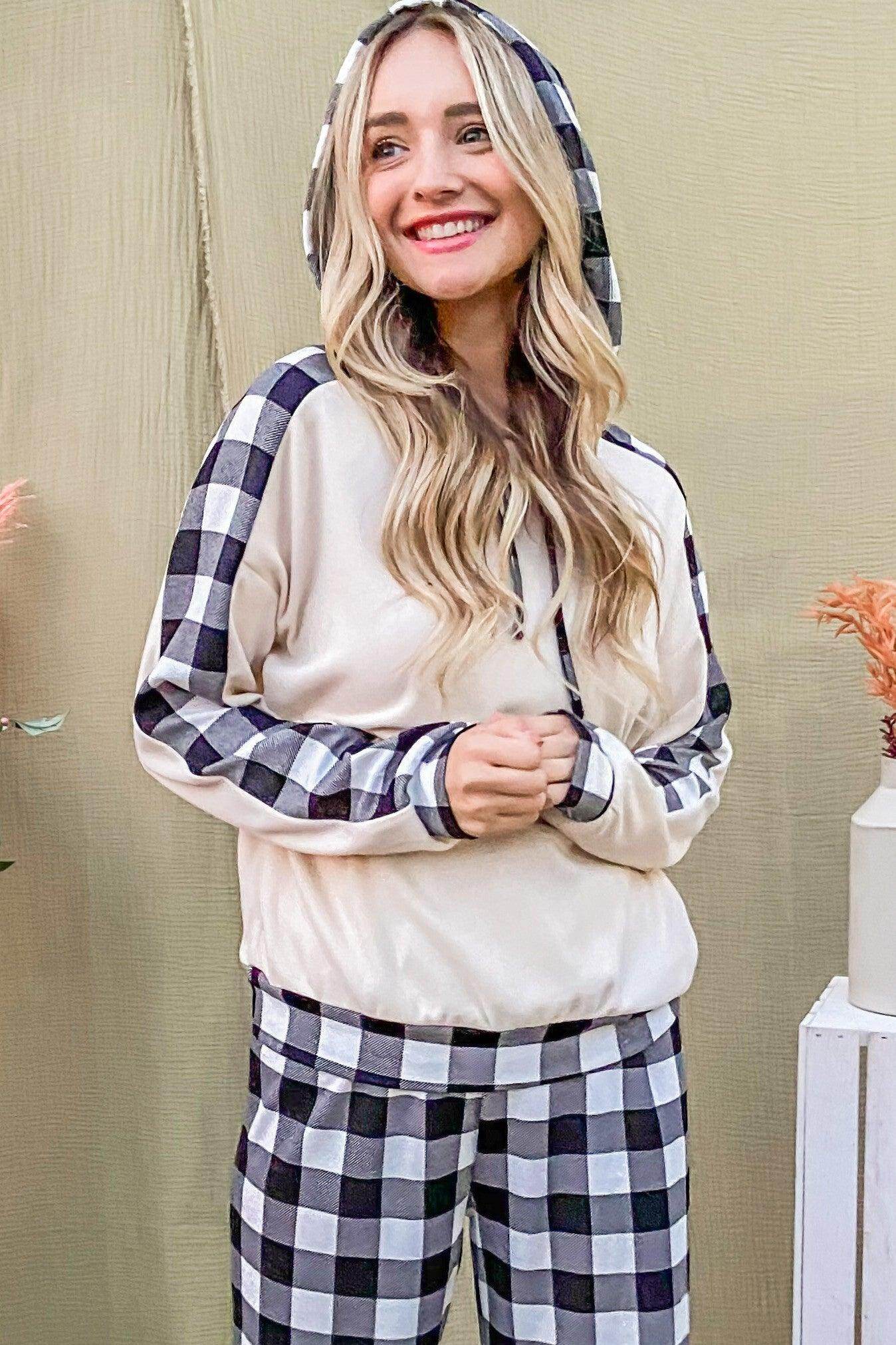 And The Why Drawstring Hooded Top and Plaid Pants Set - Selvanelle