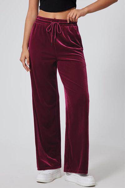 Drawstring Elastic Waist Straight Leg Pants for Women - Selvanelle