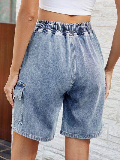 Drawstring Denim Shorts with Pockets for Women Fashion - Selvanelle