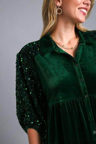 Umgee Sequin Detail Tiered Back Half Sleeve Shirt for Women - Selvanelle