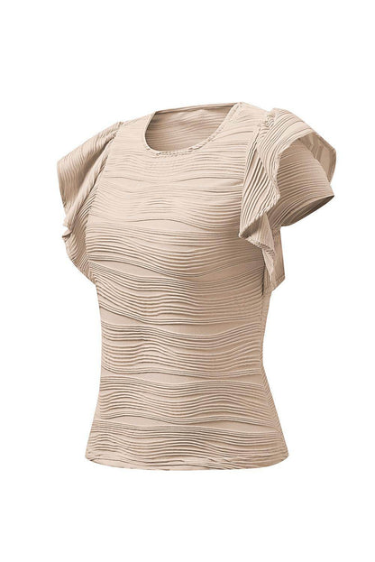 Textured Round Neck Cap Sleeve Top for Casual Style - Selvanelle