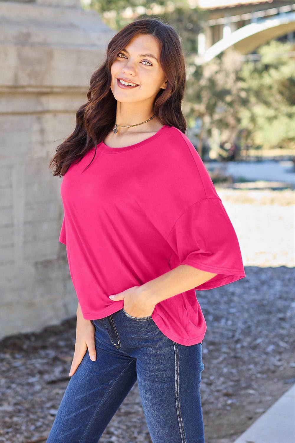 Basic Bae Full Size Round Neck Drop Shoulder T-Shirt for All - Selvanelle