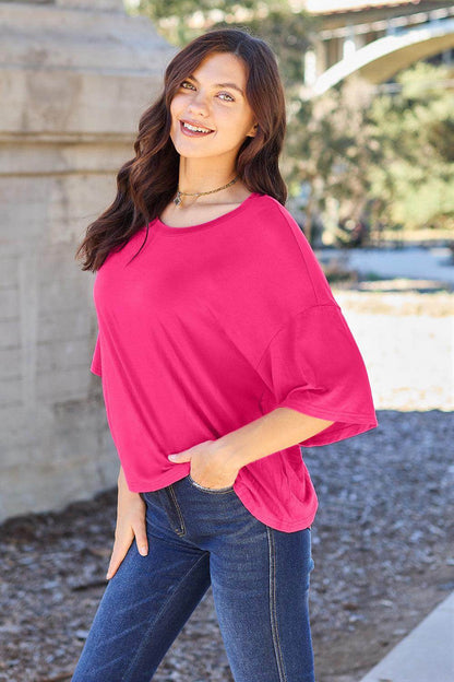 Basic Bae Full Size Round Neck Drop Shoulder T-Shirt for All - Selvanelle