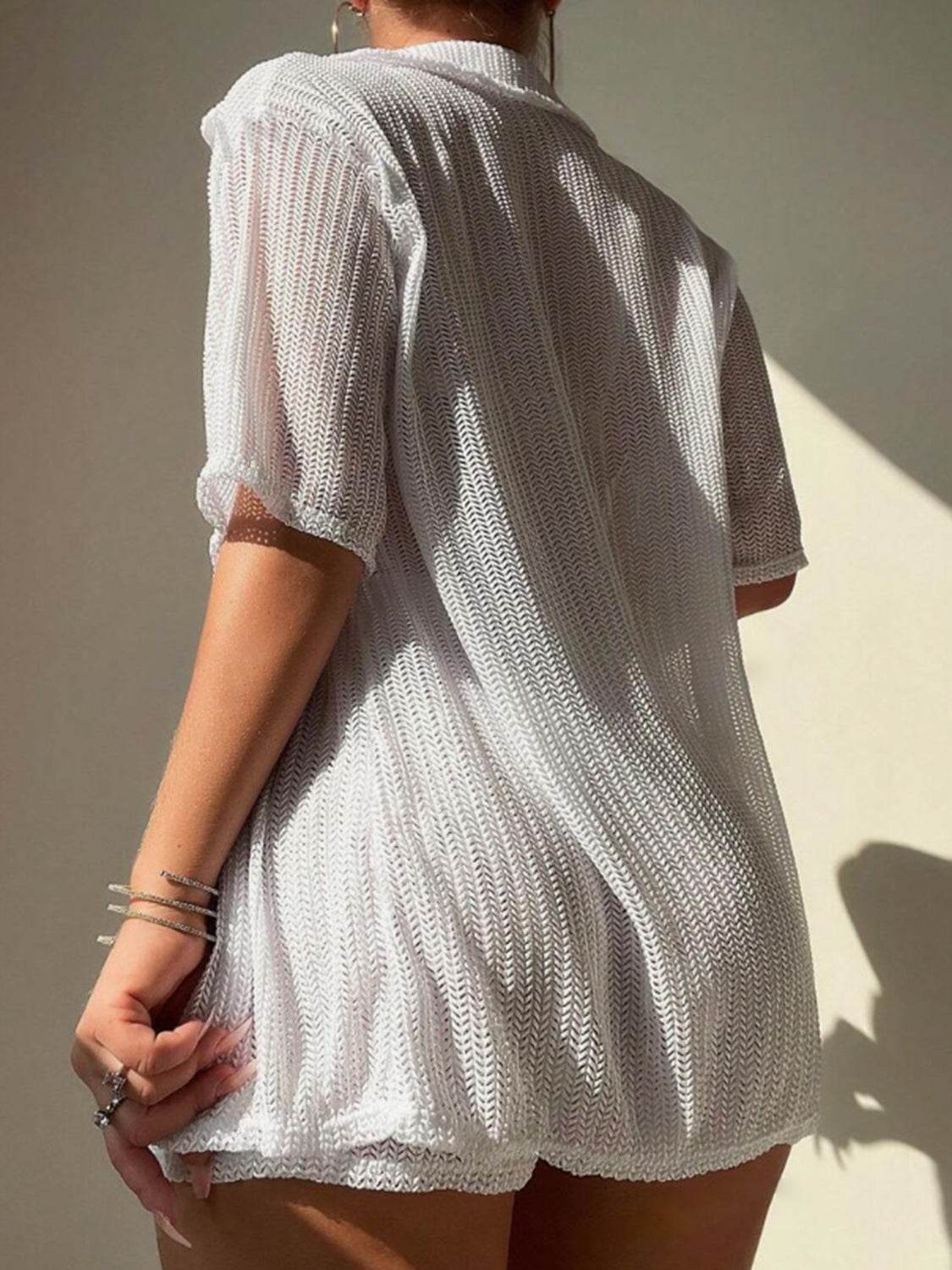 Open Front Half Sleeve Top and Shorts Cover Up Set - Selvanelle