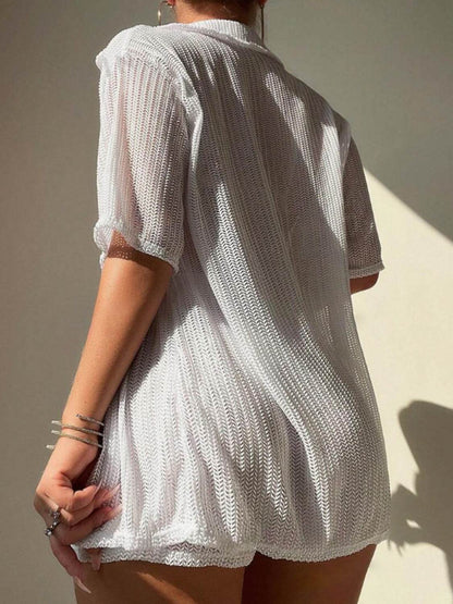 Open Front Half Sleeve Top and Shorts Cover Up Set - Selvanelle