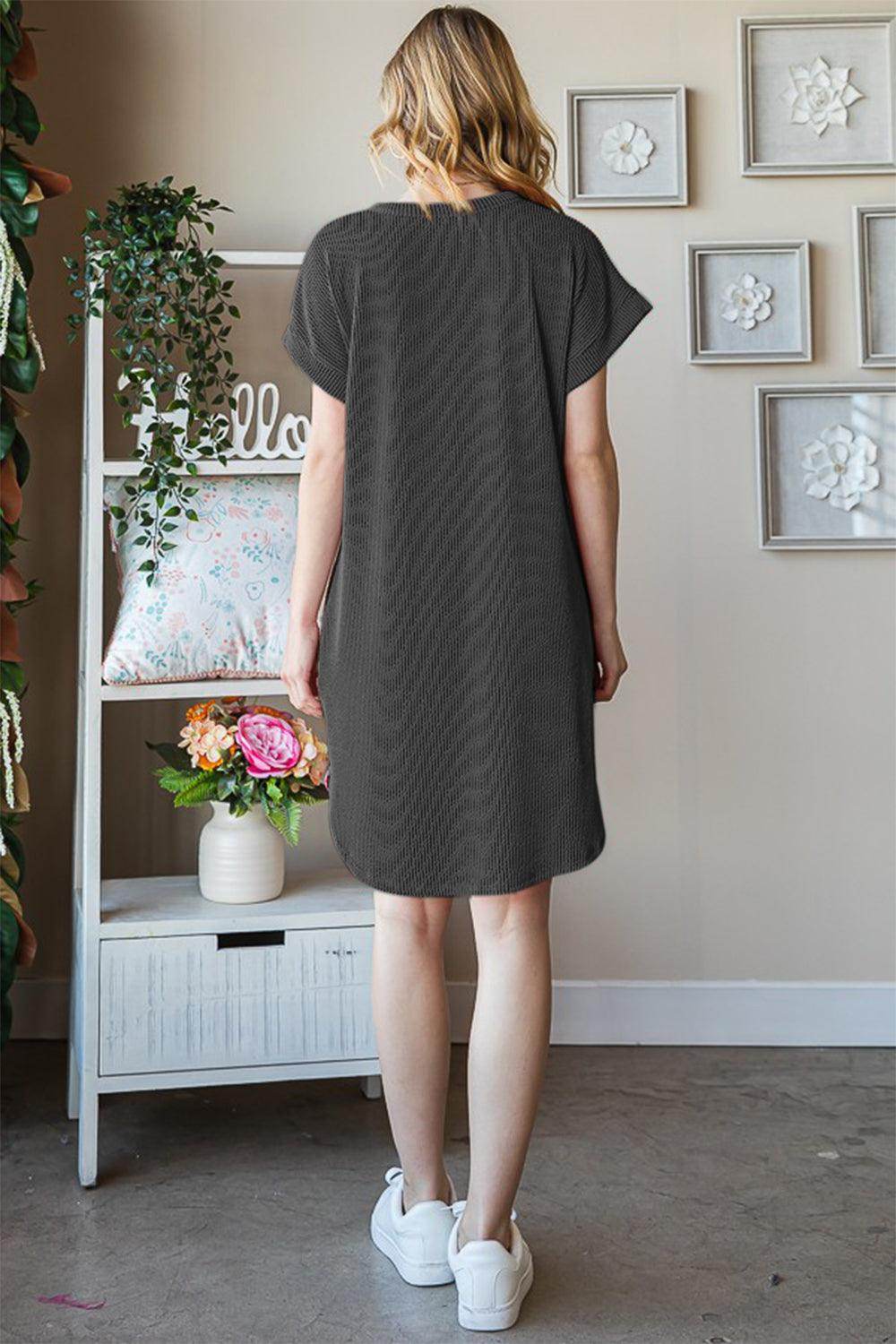 Heimish Full Size Ribbed Round Neck Short Sleeve Tee Dress - Selvanelle