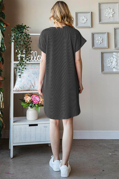 Heimish Full Size Ribbed Round Neck Short Sleeve Tee Dress - Selvanelle