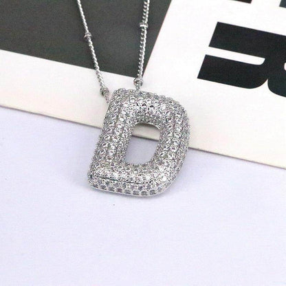 Copper Inlaid Zircon Letter Pendant Necklace for Women - Selvanelle