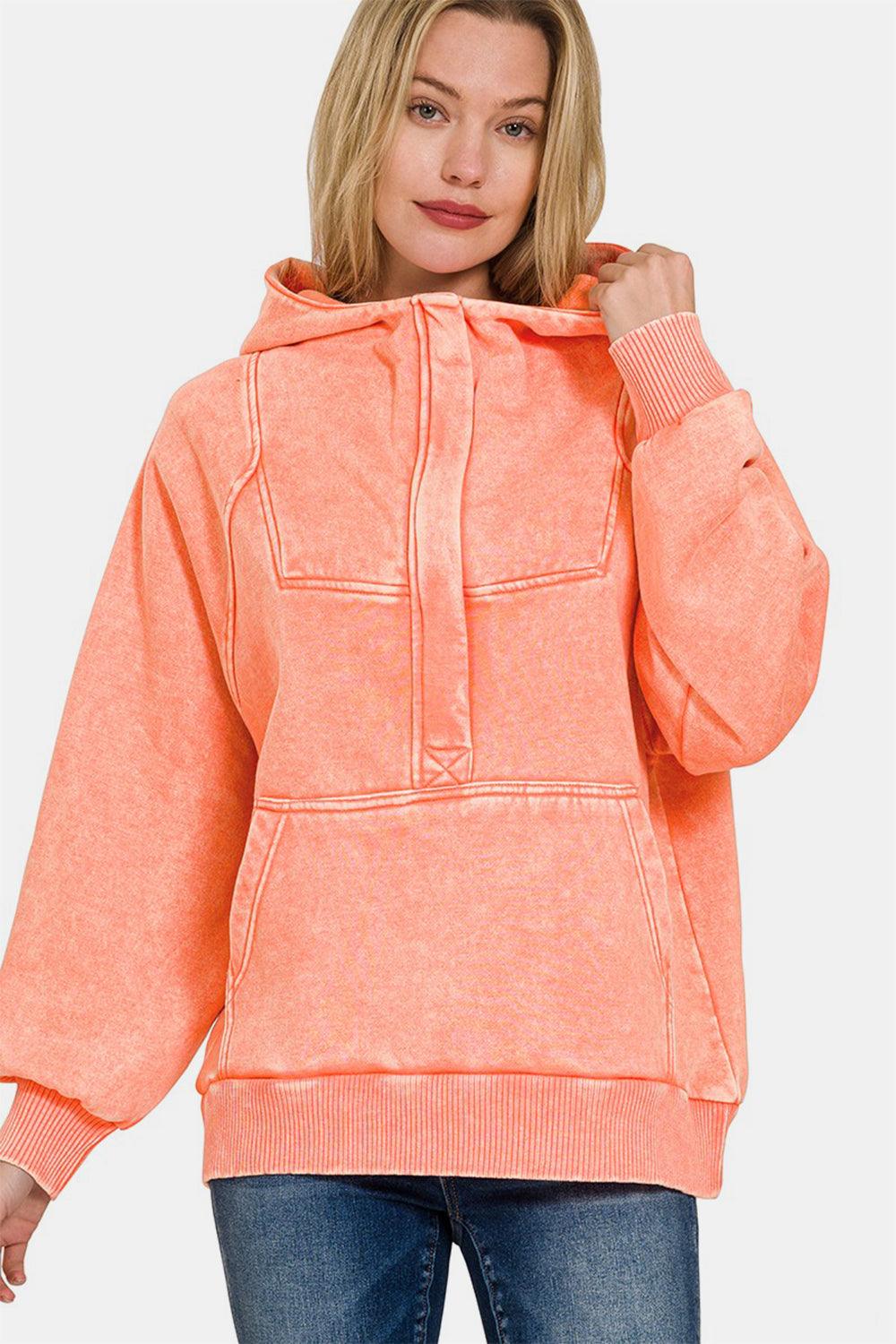 Zenana Acid Wash Fleece Kangaroo Hoodie for Comfort