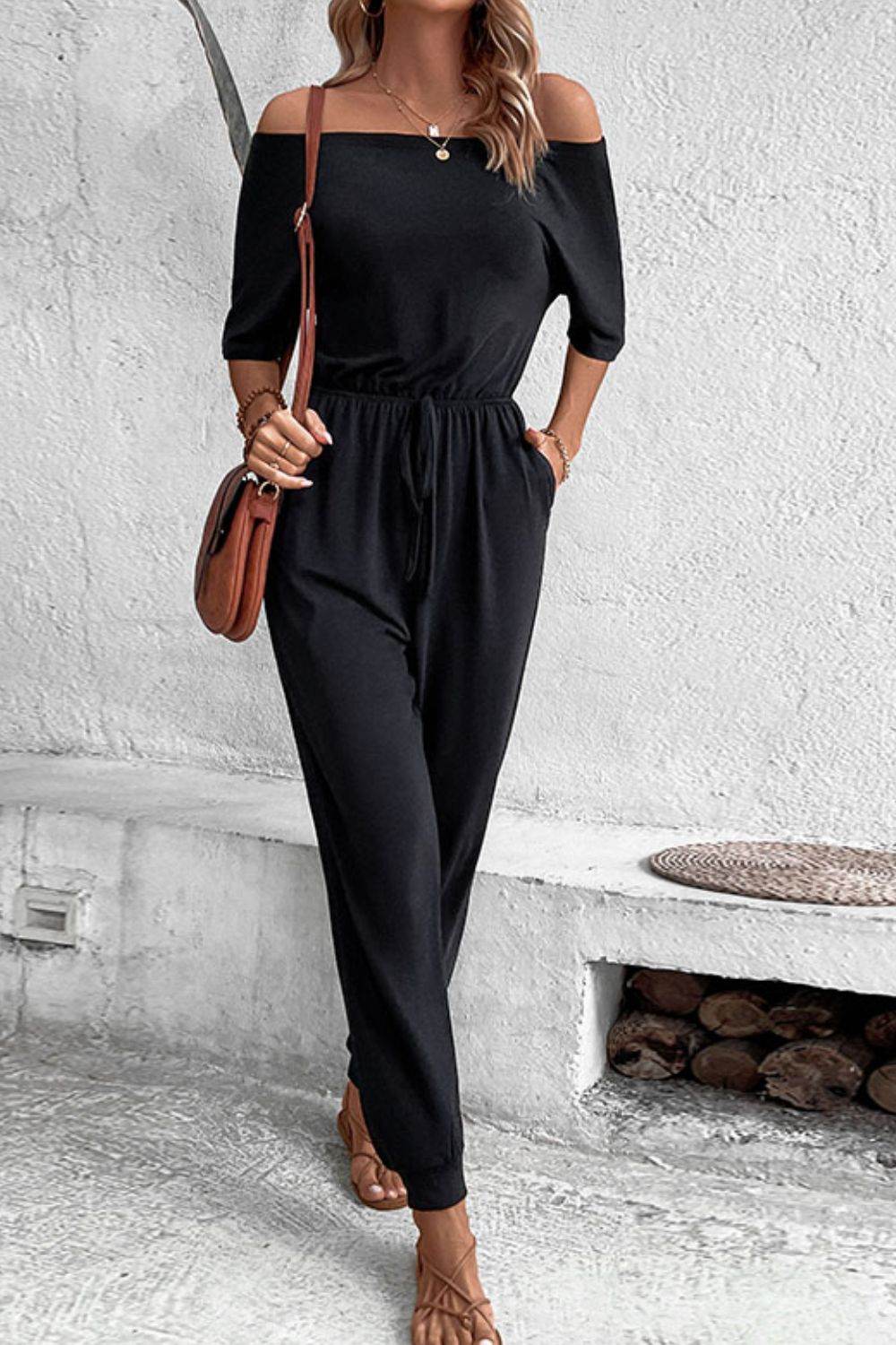 Perfee Off-Shoulder Jumpsuit with Pockets - Selvanelle
