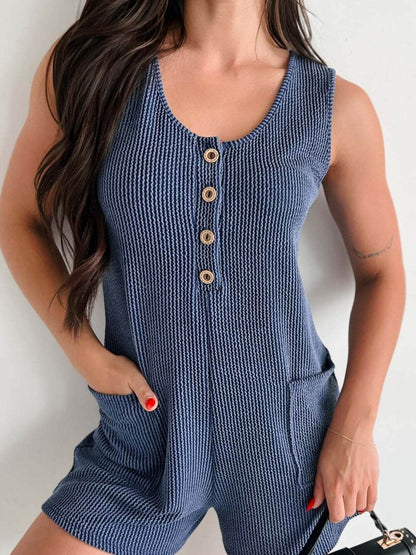Lovelet Texture Wide Strap Romper with Pockets - Selvanelle