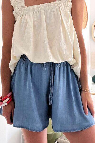 Elastic Waist Wide Leg Denim Shorts for Comfortable Style - Selvanelle